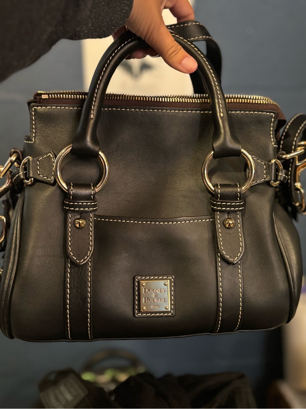 Dooney & Bourke Nano Florentine Black Leather Interior Zip Tote